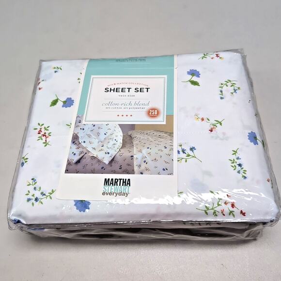 VTG 2002 Martha Stewart Twin Sheet Set 3 Piece White Multi Ditsy Floral NEW USA - Picture 1 of 9